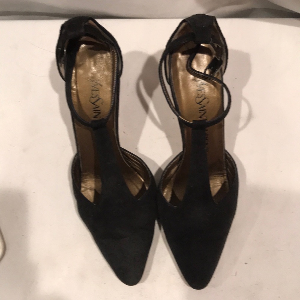 Yves Saint Laurent. Made in Italy size 5 1/2 black suede  and 3 inch heel